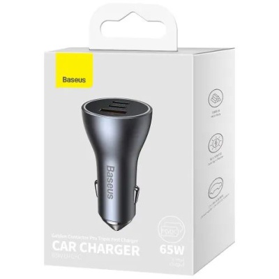 Автомобільний Зарядний Пристрій Baseus Golden Contactor Pro 65W (CGJP010013) USB + 2xType-C (dark gray)