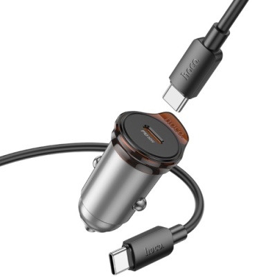 Автомобільний Зарядний Пристрій Hoco NZ16 PD30W (1Type-C) + (Type-C - Type-C) (сірий)