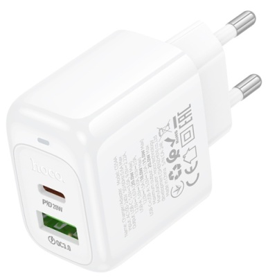 мережевий зарядний пристрій hoco cs54a 1usb/18w/qc3.0 + 1type-c/20w/pd (білий) 
