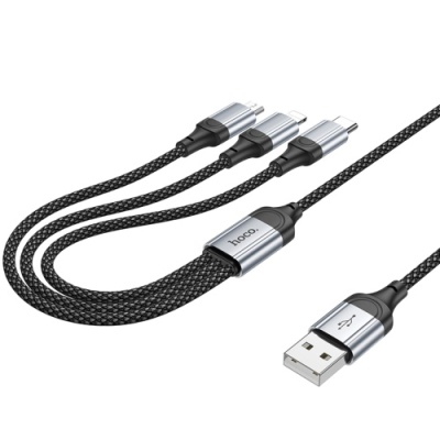 кабель hoco x102 3in1 usb - (lightning+microusb+type-c) 2.4a/1m (чорний) 
