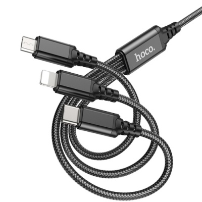 кабель hoco x76 3in1 usb - (lightning+microusb+type-c) 2.0a/1m (чорний) 