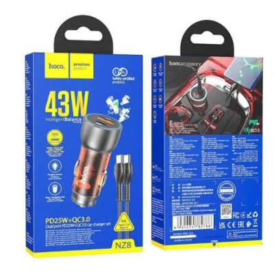 Автомобільний Зарядний Пристрій Hoco NZ8 Sprinter 43W PD25W+QC3.0 (Type-C to Type-C) (Помаранчевий)