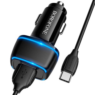 Автомобільний Зарядний Пристрій Borofone BZ14 2USB/2.4A + (USB - Type-C)(Чорний)