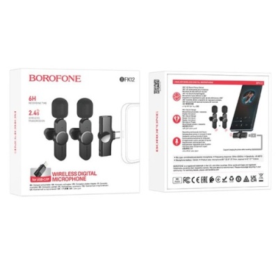 мікрофон петличний бездротовий borofone bfk12 twin type-c/lightning (чорний) 