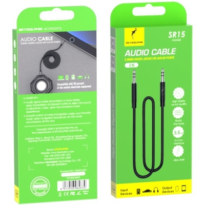 кабель aux skydolphin sr15 aluminium alloy vs tpe wire 3.5mm 2m (чорний) 