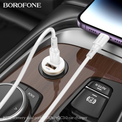 Автомобільний Зарядний Пристрій Borofone BZ22 1USB/18W/QC3.0 + 1Type-C/30W/PD (Бiлий)