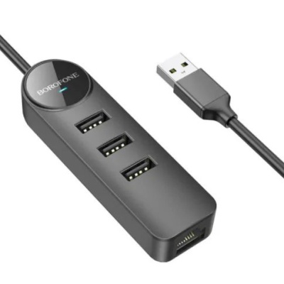 usb hub borofone dh6 (usb to usb2.0*3+rj45) 1,2м - чорний 