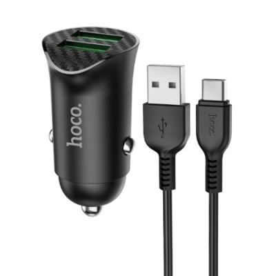 Автомобільний Зарядний Пристрій Hoco Z39 Farsighted 2USB/18W/QC3.0 + (USB - Type-C) (Чорний)