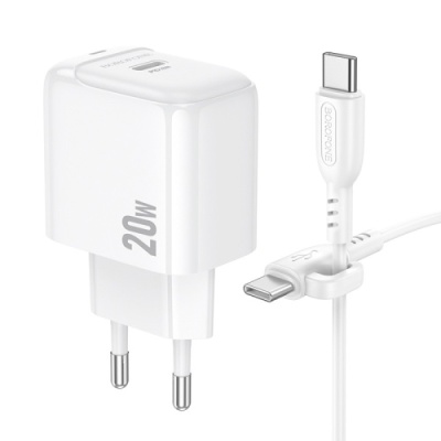 мережевий зарядний пристрій borofone bas43a 1type-c/20w/pd + (type-c - type-c) (білий) 