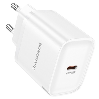 мережевий зарядний пристрій borofone ba84a 1type-c/30w/pd (білий) 