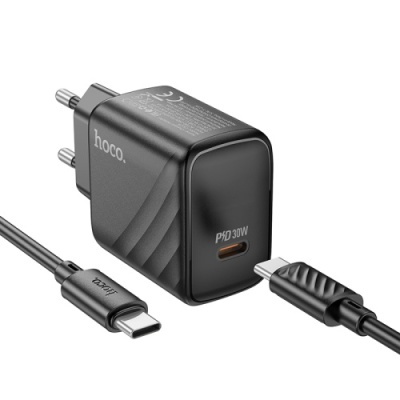 мережевий зарядний пристрій hoco cs22a 1type-c/30w/pd + (type-c - type-c) (чорний) 