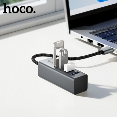 usb hub hoco hb1b 4in1 (usb to usb3.0*4) (сірий) 