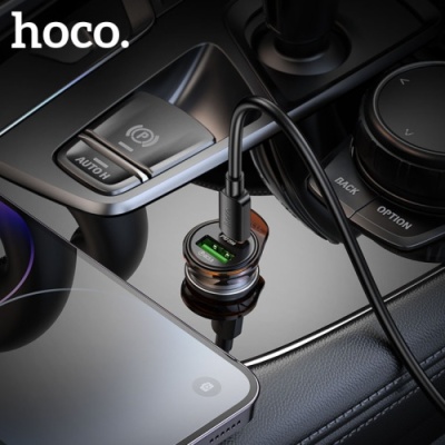 Автомобільний Зарядний Пристрій Hoco NZ16A PD25W+QC3.0 (1USB/1Type-C) + (Type-C - Lightning) (сірий)