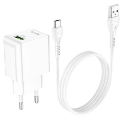 мережевий зарядний пристрій hoco c98a 1usb/18w/qc3.0 + (usb - type-c) (білий) 