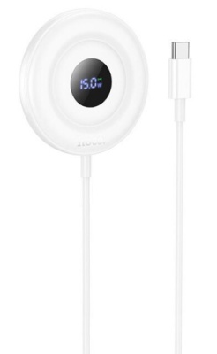 безпровідний зарядний пристрій hoco cw61 magnetic 15w led display (бiлий) 