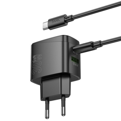 мережевий зарядний пристрій hoco cs61a 1usb/18w/qc3.0 + 1type-c/30w/pd + (type-c - type-c) (чорний) 