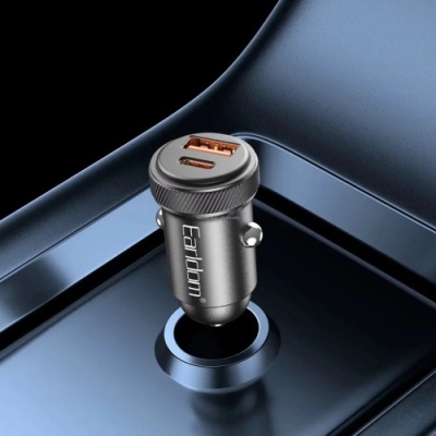 Автомобільний зарядний пристрій Earldom ES-CC41 Aluminium 30W 1USB/QC3.0 + 1Type-C/PD (Чорний)