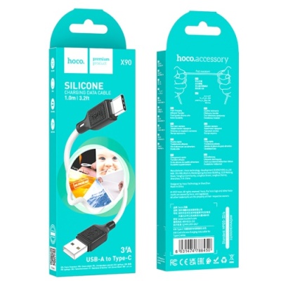 кабель hoco x90 cool silicone usb - type-c 3a/1m (білий) 