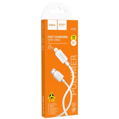 кабель hoco x107 usb - lightning 2.4a/1m (білий) 