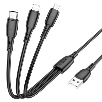 кабель borofone bx71 3in1 usb - (lightning+microusb+type-c) 2.0a/1m (чорний) 
