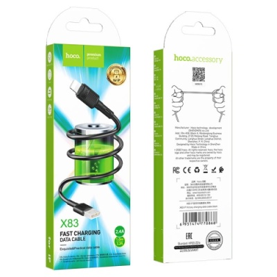 кабель hoco x83 usb - lightning 2.4a/1m (чорний) 