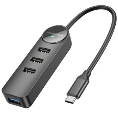 usb hub borofone dh5 4-in-1 (type-c to usb3.0+usb2.0*3) 0.2m (чорний) 