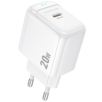 мережевий зарядний пристрій borofone bas43a 1type-c/20w/pd (білий) 
