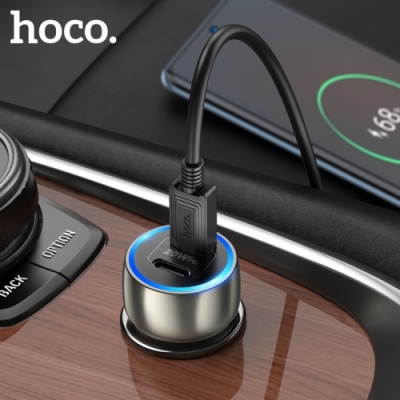 Автомобільний Зарядний Пристрій Hoco Z48 2Type-C/20W/PD + (Type-C - Type-C) (Металево-сірий)