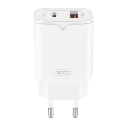 мережевий зарядний пристрій xo l130 1usb/18w/qc3.0 + 1type-c/30w/pd (бiлий) 