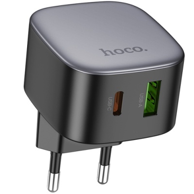 мережевий зарядний пристрій hoco cs32a rise 1usb/18w/qc3.0 + 1type-c/20w/pd (чорний) 