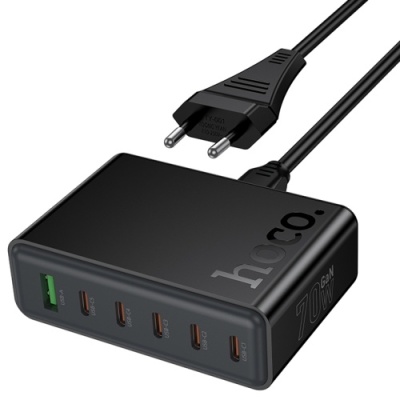 мережевий зарядний пристрій hoco c152a pd70w+ qc3.0 (1usb/5type-c/3a) (чорний) 