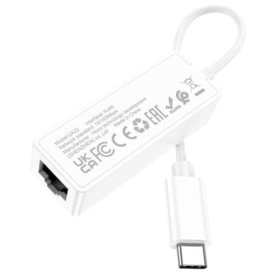 перехідник hoco ua22 type c to ethernet adapter (100 mbps) (бiлий) 