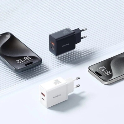 мережевий зарядний пристрій baseus cube fast charger (p10111404213-00) 1usb/18w/qc3.0 + 1type-c/30w/pd (білий) 