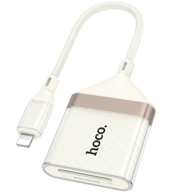 перехідник hoco ua40 2in1 lightning - sd/tf card reader (білий apricot) 