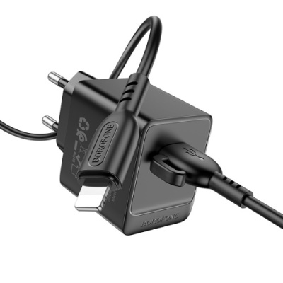 мережевий зарядний пристрій borofone bas11a 1usb/10.5w + (usb - lightning) (чорний) 