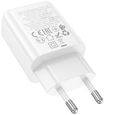мережевий зарядний пристрій hoco n61 1usb/18w/qc3.0 + 1type-c/20w/pd (білий) 