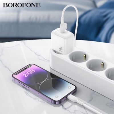 мережевий зарядний пристрій borofone bas43a 1type-c/20w/pd + (type-c - lightning) (білий) 