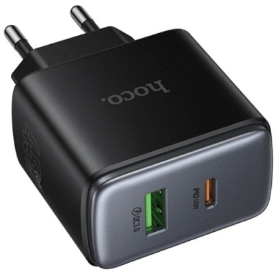 мережевий зарядний пристрій hoco c158a 1usb/18w/qc3.0 + 1type-c/45w/pd (чорний) 