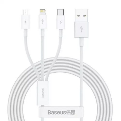 кабель baseus superior series fast charging 3in1 usb - (lightning+microusb+type-c) (camltys-02) 3.5a/1.5m (white) 