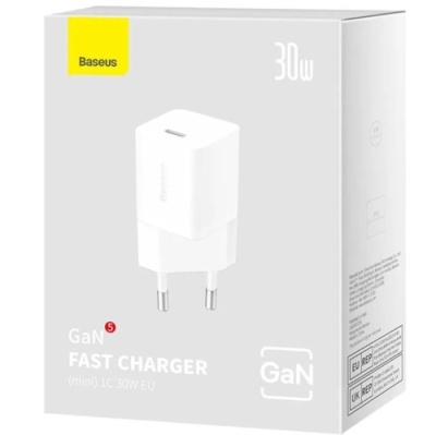 мережевий зарядний пристрій baseus gan5 (ccgn070402) 1type-c/30w/pd (білий) 