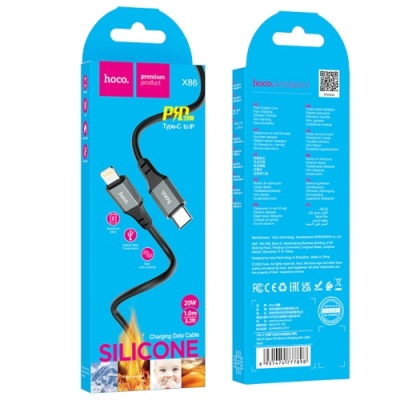 кабель hoco x86 silicone type-c - lightning 20w 3a/1m (чорний) 