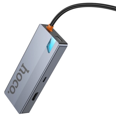 usb hub hoco hb50 type-c 5-in-1 (hdtv+pd+usb3.0*3) (сірий) 