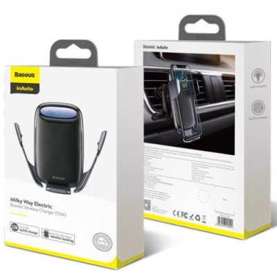 Автотримач з бездротовою зарядкою Baseus Wireless Charger Milky Way Bracket Holder (WXHW02-01) Black