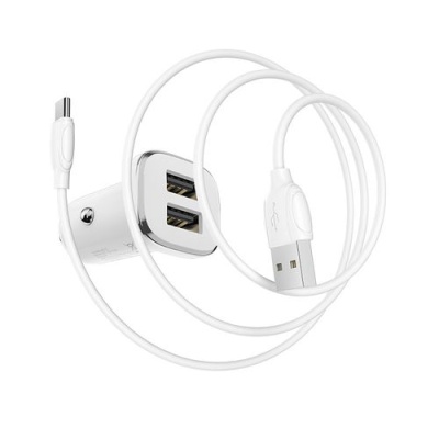 Автомобільний Зарядний Пристрій Borofone BZ12 2USB/2.4A + (USB - Type-C) (Білий)