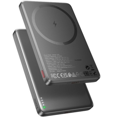 додаткова батарея power bank hoco q26 joy 5000mah pd20w (1c) з бездротовою зарядкою 15w (сірий) 