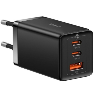 мережевий зарядний пристрій baseus gan5 pro fast charger (ccgp120201) eu 1usb/60w/qc4.0 + 2type-c/65w/pd + (type-c - type-c) 100w/1m (чорний) 