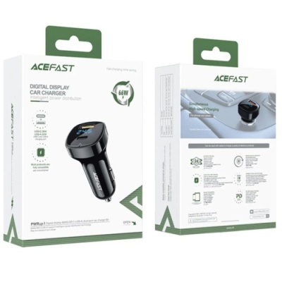 Автомобільний Зарядний Пристрій Acefast B4 PD + QC 3.0 (1 Type-C/1 USB/3A/66W) (чорний)