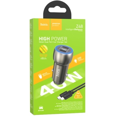 Автомобільний Зарядний Пристрій Hoco Z48 2Type-C/20W/PD + (Type-C - Lightning) (Металево-сірий)