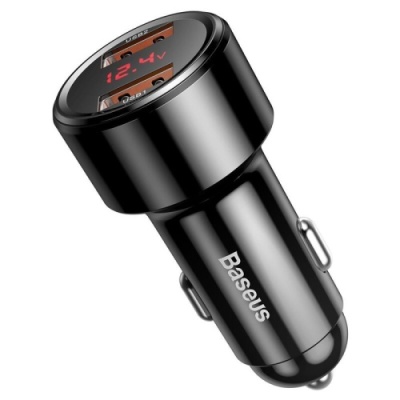 Автомобільний Зарядний Пристрій Baseus with Display (CCMLC20A-01) 2USB/45W/QC3.0 (Black)