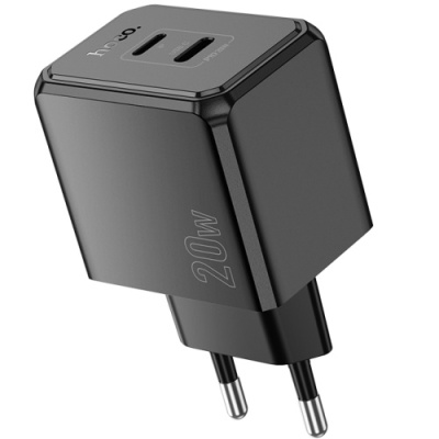 мережевий зарядний пристрій hoco cs16a 1lightning + 1type-c/20w/pd (чорний) 